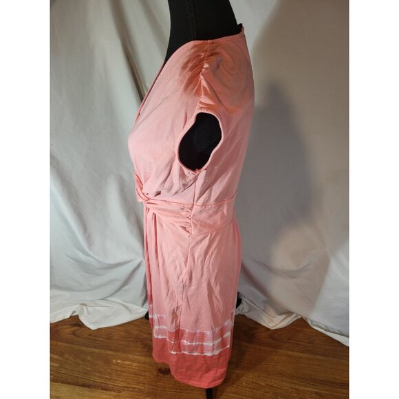 Lands End Dress Small Pink Tie Dye Stretch Pima Faux Wrap Beach - Picture 4 of 6